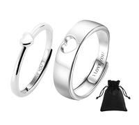 CVDYWDJIE 1 Par De Anillos De Pareja Y 1 Bolsa De Terciopelo, Anillo con Diseño En Forma De Corazón, Anillo Ajustable, Anillo Sencillo, Anillo Moderno Y Versátil