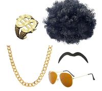 CVDYWDJIE 1 Peluca, 1 Gafas, 1 Barba Falsa, 1 Collar, 1 Anillo, Juego De Accesorios para Cosplay, Accesorios para Disfraces para Hombres