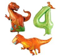 CVDYWDJIE 1 Pieza De Globo Número 4, 2 Piezas De Globo De Dinosaurio, Decoración De Pared De Fondo, Accesorios para Fiestas Infantiles, Decoración De Fiesta De 4To Cumpleaños