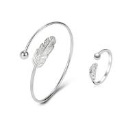 CVDYWDJIE 1 Pulsera De Plumas Y 1 Anillo De Plumas, Joyería De Apertura Ajustable, Joyería Simple Personalizada, Joyería De Moda Y Versátil