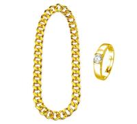 CVDYWDJIE 1 X Collar De Plástico Dorado Y 1 X Anillo De Oro, Accesorios De Hip Hop, Accesorios De Cosplay, Accesorios De Fiesta