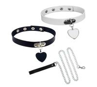 CVDYWDJIE 2 Cadenas De Amor En Blanco Y Negro, 1 Correa Negra, Cadena De Clavícula De Cuero Ajustable, Estilo Gótico, Adecuada para Halloween, Día De San Valentín.