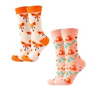 CVDYWDJIE 2 Pares De Calcetines De Zorro, Calcetines Lindos De Dibujos Animados, Calcetines De Mujer, Calcetines De Algodón De Pantorrilla, Calcetines Divertidos, Regalos Creativos