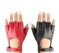 CVDYWDJIE 2 Pares De Guantes Punk De Medio Dedo, Guantes De Cuero Artificial, Unisex Adulto, Negro, Rojo