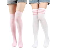 CVDYWDJIE 2 Pares De Medias A Rayas, Calcetines De Mujer, Calcetines Altos Transpirables, Calcetines Simples De Moda, Calcetines Por Encima De La Rodilla, Accesorios De Vestir