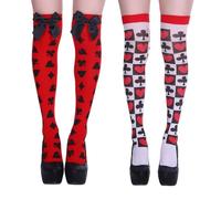 CVDYWDJIE 2 Pares De Medias con Estampado De Naipes, Calcetines para Mujer, Medias por Encima De La Rodilla, Medias Ajustadas, Calcetines Decorativos para Disfraces De Fiesta