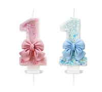 CVDYWDJIE 2 Velas con Lazo Número 1, Velas Dulces, Velas De Cumpleaños para Niñas, Velas De Diseño Creativo, Decoraciones para Pasteles (Rosa, Azul)