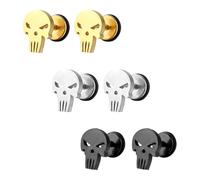 CVDYWDJIE 3 Pares Pendientes con Forma De Calavera, Pendientes De Acero Inoxidable, Pendientes Estilo Punk, Pendientes Personalizados De Moda, Pendientes Duraderos
