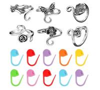CVDYWDJIE 6 Anillos De Crochet Y 10 Hebillas De Posicionamiento De Plástico, Anillos Abiertos Ajustables, Accesorios para Tejer, Anillos De Crochet De Metal