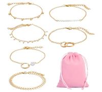 CVDYWDJIE 6 pulseras para mujer y 1 bolsa de joyas, pulseras geométricas, pulseras bohemias, pulseras creativas apilables