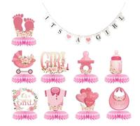 CVDYWDJIE 9 Uds. Decoraciones De Mesa para Niñas, 1 Uds. Bandera para Niña, Decoraciones para Revelar Género, Decoraciones para Baby Shower, Decoraciones De Fondo