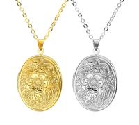 CVDYWDJIE Collar con Caja De Fotos De 2 Uds, Collar con Cole Ovalado, Cole con Patrón Tallado, Unisex, Collar De Moda Retro, Accesorios De Ropa