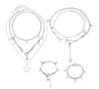 CVDYWDJIE Collares De Estrellas De 5 Piezas Y Pulseras De 2 Piezas, Joyería De Moda, Joyería Y2K, Joyería Estilo Punk, Joyería De Mujer