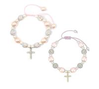 CVDYWDJIE Pulseras con Cruz De Diamantes De 2 Piezas, Pulseras De Perlas Hechas A Mano, Joyas Conmemorativas del Bautismo Religioso, Accesorios Dulces Y Gentiles.
