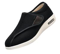 CVFOMBN Sandalias de Ancho Extra Ancho,Grandes Pantuflas Diabéticas de Piel Invierno Pantuflas de Fieltro con Puntera Abierta Plantilla de Espuma.Black-45