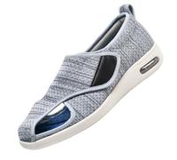 CVFOMBN Zapatos Anchos para Caminar para Ancianos,Grandes Pantuflas Diabéticas de Piel Invierno Pantuflas de Fieltro con Puntera Abierta Plantilla de Espuma.Light Gray,38