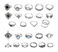 CVFRTT 26 Partes De Anillos Góticos para Hombres y Mujeres - Varios Estilos De Decoraciones, Conjuntos De Joyas De Plata