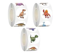 CVFRTT 3 Rollos De Pegatinas De Dinosaurios, Pegatinas Redondas, Pegatinas De Animales De Dibujos Animados para Niños, Decoración De Tazas De Monopatín para Cuaderno DIY