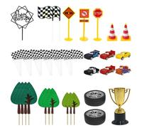 CVFRTT 57 Uds. Decoraciones para Pasteles con Tema De Carreras, Decoraciones para Pasteles para Niños, Decoraciones para Fiestas, Decoraciones Creativas para Pasteles, Suministros para Pasteles