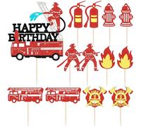 CVFRTT Paquete De 13 Inserciones para Pasteles con Tema De Fuego, Decoraciones para Fiestas con Tema De Fuego, Decoraciones para Pasteles, Inserciones Creativas para Pasteles