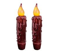 CVHOMEDECO. Auténtica cera sumergida a mano temporizador LED con pilas velas cónicas country primitiva decoración de lámparas sin llama, 10 cm, burdeos, 2 unidades en un paquete