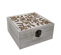 CVHOMEDECO. Caja decorativa de madera rústica vintage con tapa y cajas cuadradas con bisagras para fotos, joyas, recuerdos y regalos, color blanco