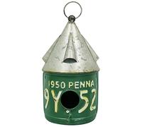 CVHOMEDECO. Casa de pájaros para exteriores con poste rústico vintage decoración de jardín de metal, techo individual colgante pajarera para exteriores, diseño de buzón