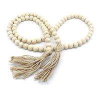 CVHOMEDECO. Guirnalda de Cuentas de Madera con borlas Casa de Campo de Madera rústica Cadena de Cuentas de oración Acento para Colgar en la Pared para la decoración del Festival en casa. Natural