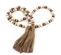 CVHOMEDECO. Guirnalda de Cuentas de Madera con borlas, Estilo rústico para oración de Madera, para Colgar en la Pared, decoración del hogar, Festival, Mezcla Envejecida