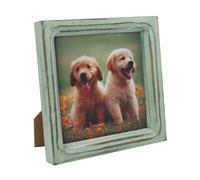 CVHOMEDECO. Marco de fotos de 6 x 6 pulgadas hecho de madera maciza, vidrio de alta definición, diseño rústico vintage, marco de fotos pequeño para exhibición de mesa y montaje en pared, verde azulado