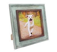 CVHOMEDECO. Marco de fotos de 8 x 8 pulgadas hecho de madera maciza de vidrio de alta definición, rústico vintage con diseño de angustia para mesa y montaje en pared, color verde azulado