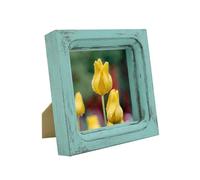 CVHOMEDECO. Marco de fotos de madera maciza, cristal de alta definición, diseño vintage rústico, pequeño marco para exhibición de mesa y montaje en pared, color azul envejecido