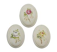 CVHOMEDECO. Primitive Retro - Marco de Madera Ovalado para Fotos, Decoracion Pintada a Mano para Colgar en la Pared, 3D, Diseño de Rosas, Juego de 3