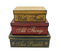 CVHOMEDECO. Primitives - Cajas de cartón rectangulares vintage con fe All Things Are Possible para fotos, recuerdos, recuerdos y decoración del hogar, tamaño grande, 30,5 x 20,3 x 10,2 cm, juego de 3