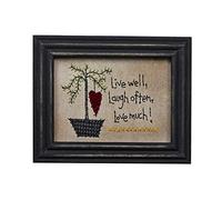 CVHOMEDECO. Primitivos Vintage Live Well, Laugh Often, Love Much! Marco Stitchery Colgante de Pared Decoración Artística, 22,2 x 17,1 cm