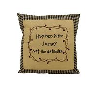 CVHOMEDECO. Rústico Happiness is The Journey Not The Destination Almohada Bordada con Enredadera de Bayas Acento Decorativo. 25,4 x 25,4 x 10,1 cm