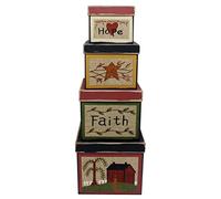 CVHOMEDECO. Square Primitives Vintage Hope Faith Star House - Cajas nido de cartón coleccionables, juego de 4. (8 x 8 x 7 pulgadas de alto)
