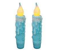 CVHOMEDECO. Velas cónicas con temporizador LED de cera real, funciona con pilas, decoración rústica primitiva sin llama, 4-3/4 pulgadas, verde azulado, 2 unidades en un paquete