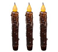 CVHOMEDECO. Velas cónicas con temporizador LED de cera real sumergidas a mano, funciona con pilas, decoración sin llama, 6-3/4 pulgadas, marrón, 3 unidades en un paquete