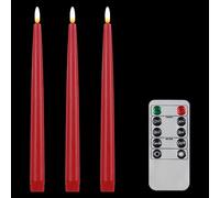 CVHOMEDECO. Velas sin llama con mando a distancia de 10 teclas, velas de ventana con mecha 3D que funcionan con pila, cera auténtica, decoradas 2 x 28 cm, paquete de 3, rojo