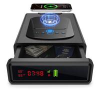 CVLIFE Caja fuerte biométrica para pistola, caja fuerte para pistola de huellas dactilares con carga inalámbrica para reloj y teléfono, reloj despertador 3 en 1, caja fuerte para pistola, luz LED