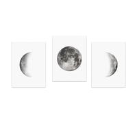 CVMINY 3 Imágenes Set-Fases Lunares Abstractas Póster de Luna Gris Arte en Acuarela Pintura Sobre Lienzo Cuadro para Pared Sala de Estar Dormitorio Oficina Decoración Artística-50x75cm (sin marco)