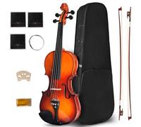 CVN-300 - Violín 1/2 para principiantes, violín de madera maciza de ébano con cuerdas, kit de violines principiantes para estudiantes con estuche duro, colofonia, arco, instrumentos musicales de
