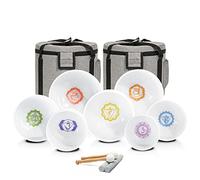 CVNC 432HZ - Cuenco de cristal de cuarzo esmerilado con diseño de símbolo de chakra de 7 a 12 pulgadas con 2 bolsas de transporte de viaje para curación de sonido