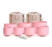 CVNC 432HZ - Juego de 7 cuencos de cristal de cuarzo esmerilado de color rosa de 6 a 12 pulgadas con bolsa de transporte para curación de sonido y meditación