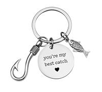 CVNRCLP Anillo de llave de pez, regalo para amantes de la pesca, anillo clave de pesca con grabado, colgante de pez para hombres y mujeres, regalos para mujeres para cumpleaños, día de San Valentín