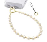 CVNRCLP Cadena para teléfono móvil, perlas sintéticas cortas, universal, perlas sintéticas de cristal, banda para teléfono móvil, colgante para teléfono móvil, correa de mano, cordón dorado