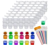 Cvoepobey 150 Botes de Pintura con Tapa y 50 Pinceles, Recipientes de Pintura Vacíos de 0,17 Oz con Tapas, para Aulas de Niños, Escuelas y Arte