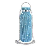 Cvoepobey Botella de Agua de Acero Inoxidable con Diamantes, Botella de Agua Portátil con Diamantes de Imitación y Purpurina, Frasco Térmico Cruzado con Brillo de 600ml e