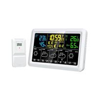 Cvoepobey Estación Meteorológica Tuya Multifunción con WiFi, Medidor de Temperatura, Humedad y Calidad del Aire, Fase Lunar, Presión Atmosférica y Reloj Meteorológico (UE)